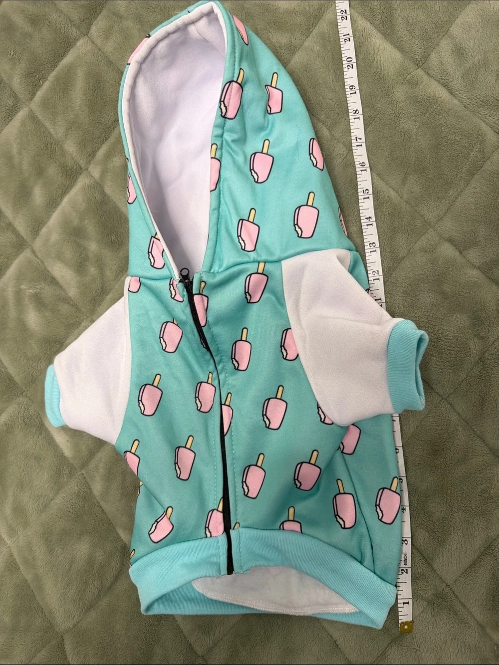 Frenchie Mint Dog Hoodie with Pink Popsicle Print